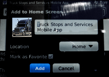 Blackberry Add to Home Screen Popup